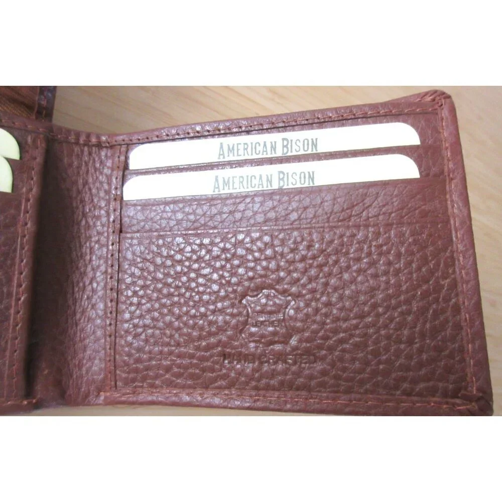 American Bison Men's Eagle Medallion Bifold Rodeo Brown Leather Wallet NEW